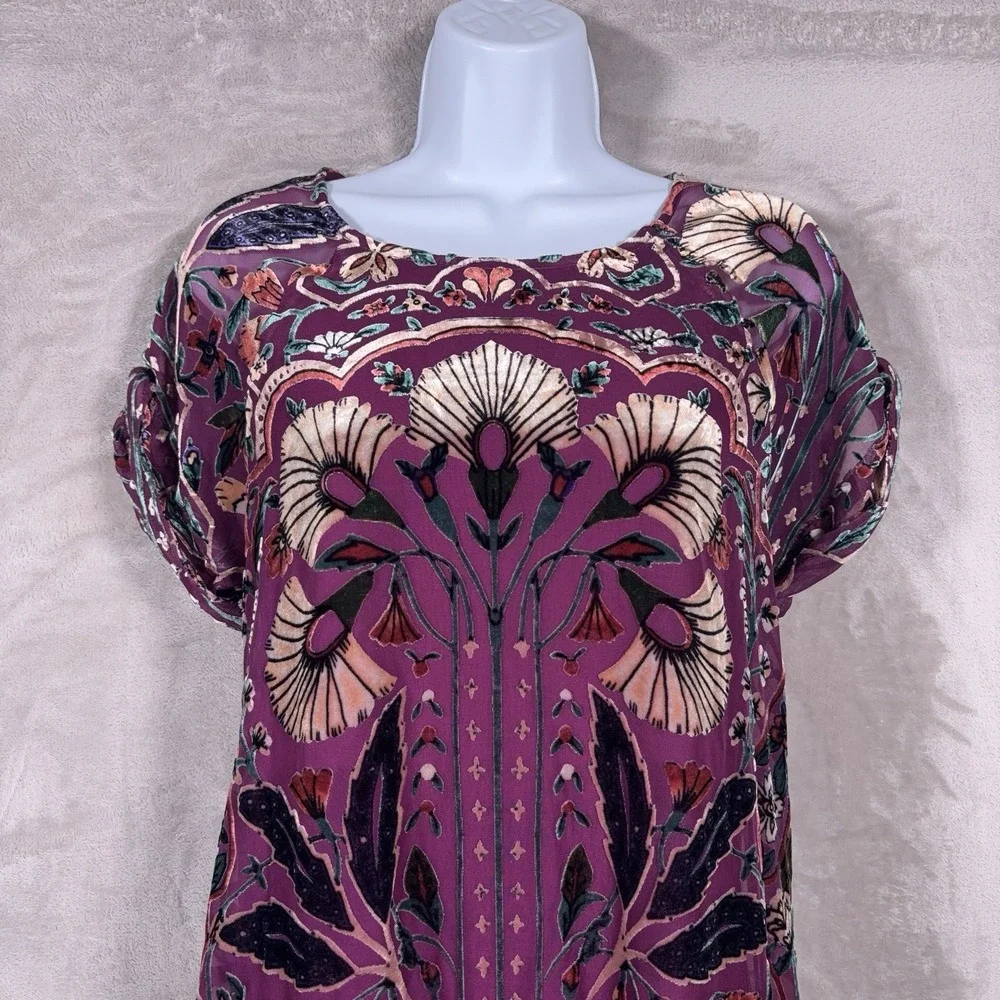 Free People Strawberry Fields Velvet Mini Dress Womens Small Purple Tapestry